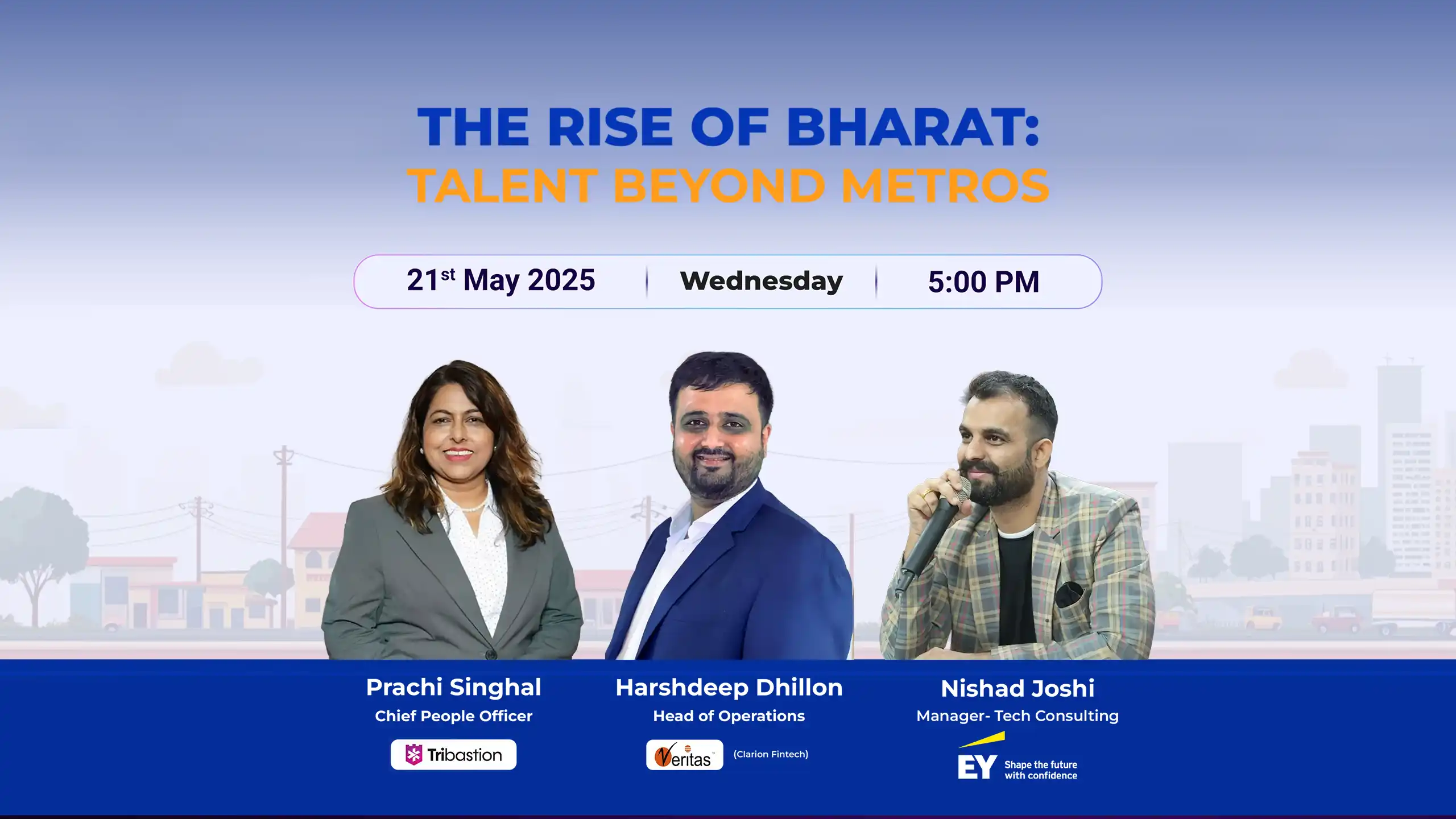 Mobile Banner of Three speakers at 'The Rise of Bharat Talent Beyond Metros' event