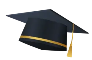 Graduation cap with gold tassel and band, symbol of academic achievement, education, college, university degree, convocation, student success, and commencement ceremony on white background.