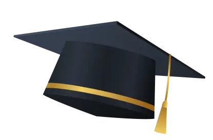 Graduation cap with gold tassel and band, symbol of academic achievement, education, college, university degree, convocation, student success, and commencement ceremony on white background.