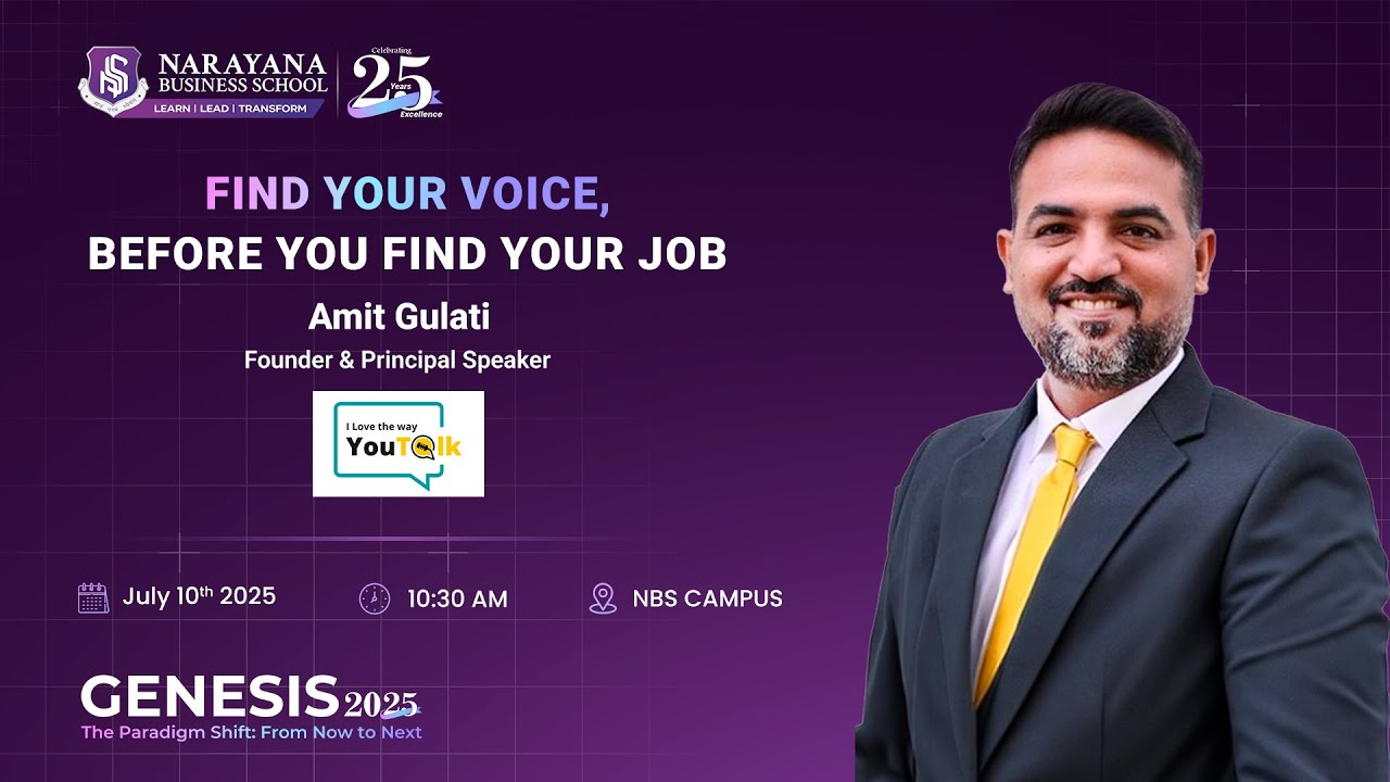 Genesis 2025 event featuring speaker Amit Gulati founder of YouTalk on the topic Find Your Voice, Before You Find Your Job.