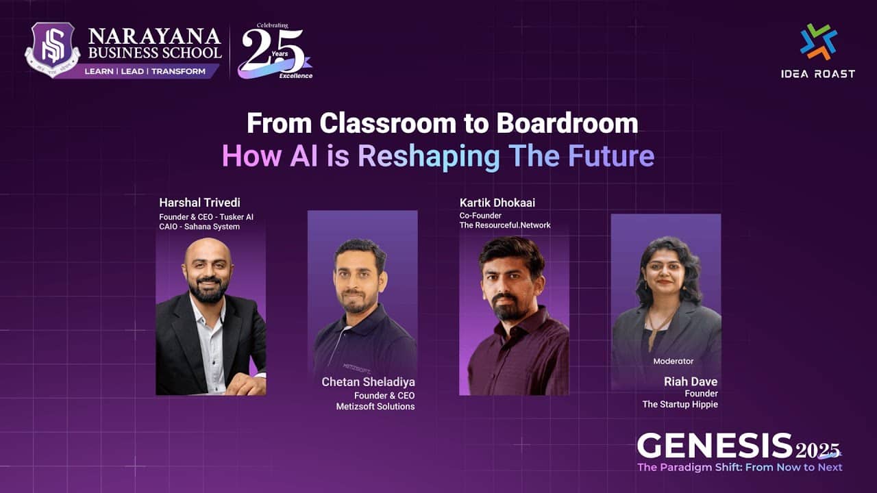 Genesis 2025 event featuring speakers on the topic From Classroom to Boardroom.