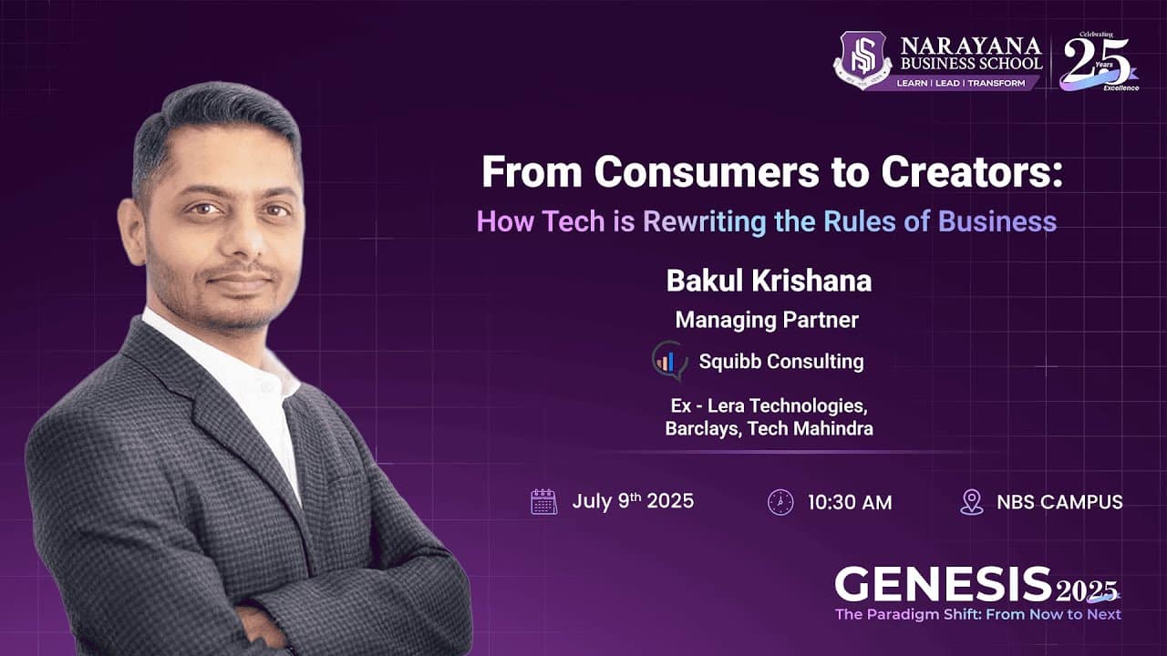Genesis 2025 event featuring speaker Bakul Krishana managing partner on the topic From Consumers to Creators.