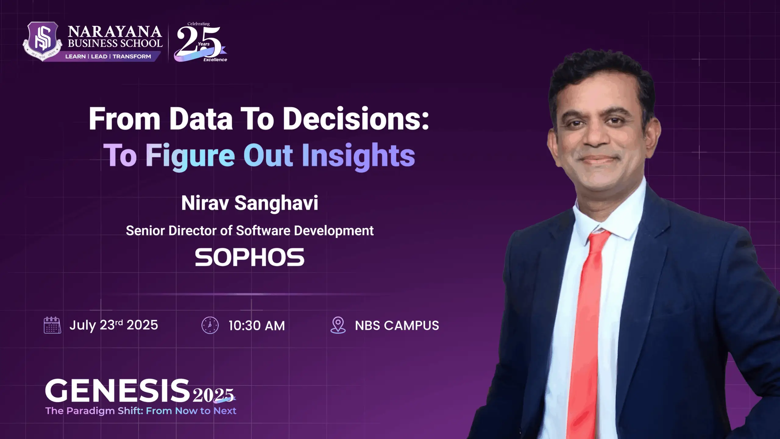 Genesis 2025 event featuring speaker Nirav Sanghavi senior director of software development at Sophos.