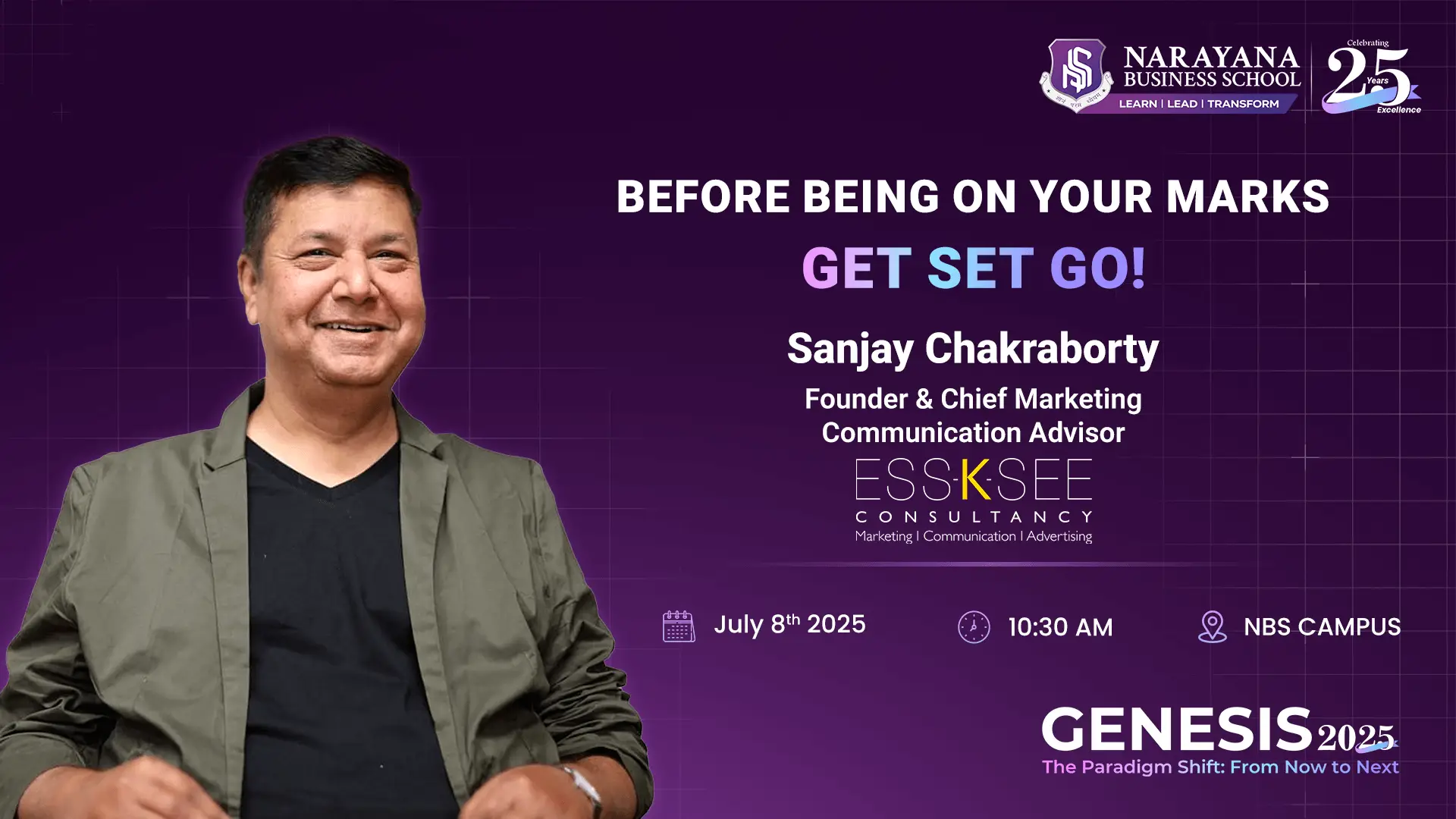 Genesis 2025 event featuring speaker Sanjay Chakraborty founder of ESSKSEE Consultancy.