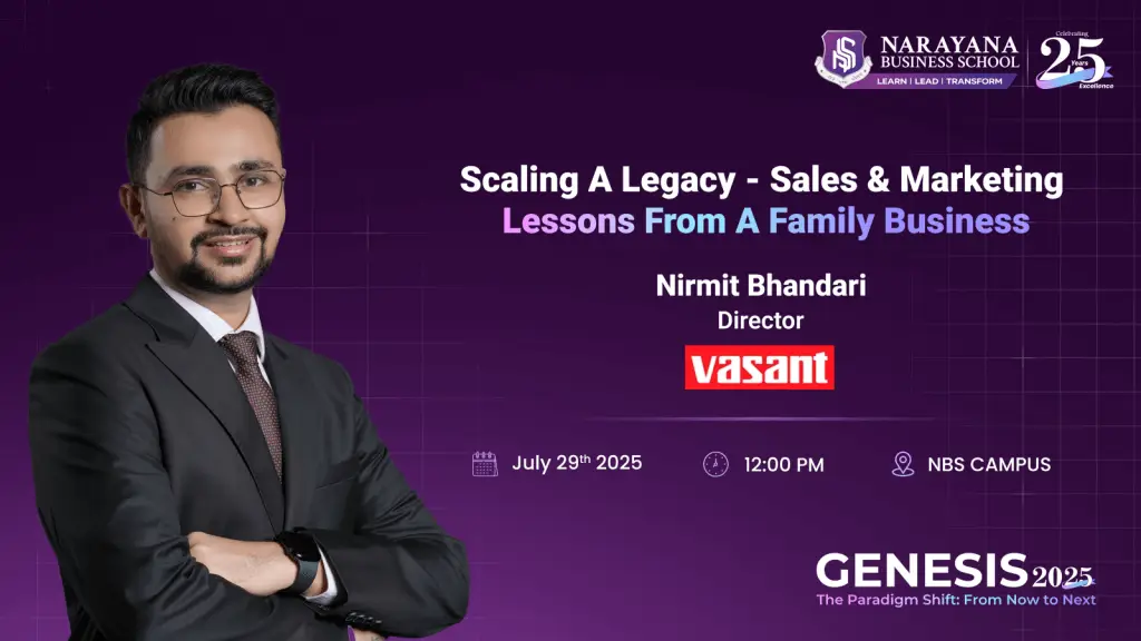 Genesis 2025 event featuring speaker Nirmit Bhandari director of Vasant.