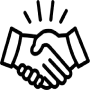 Black outline icon of two hands shaking, symbolizing partnership, agreement, collaboration, teamwork, business deal, or successful negotiation.