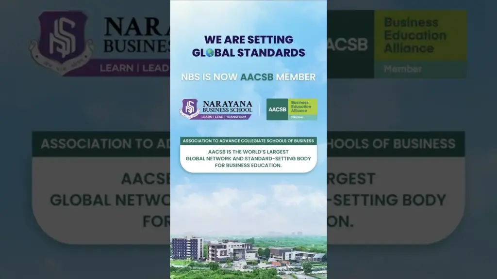 Narayana Business School Ahmedabad campus life video thumbnail showcasing vibrant student activities, academic collaboration, industry interactions, and modern learning environment